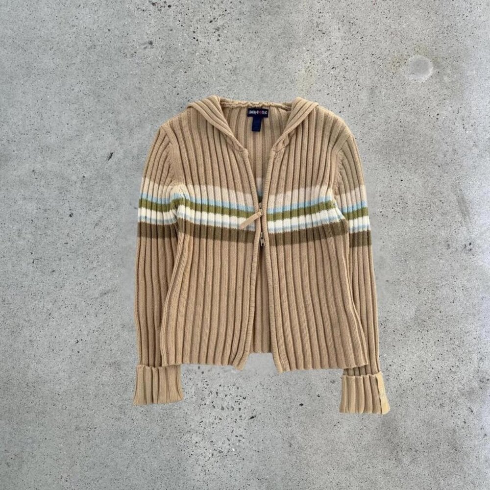 Y2k striped zip up sweater